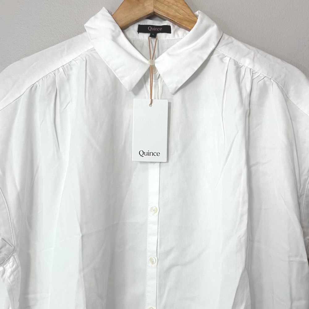 Quince Tencel Camp Shirt Womens L White Lyocell Short Sleeve Button Down NWT